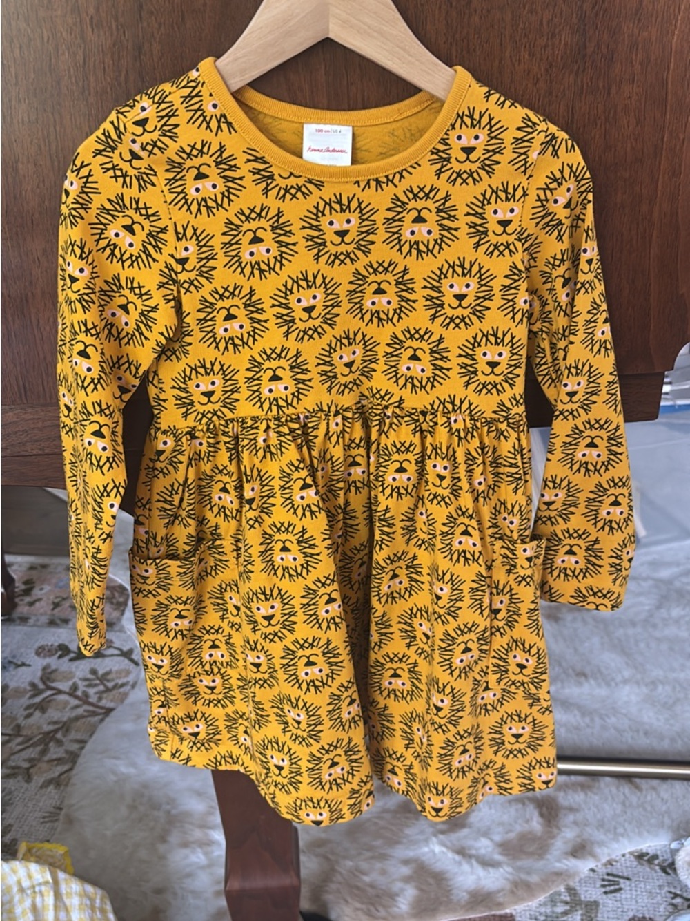 Hanna Andersson Yellow Lion-Print Long Sleeve Dress